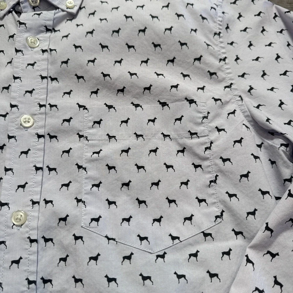 Banana Republic Shirt Mens S White Cotton Tech Stretch Dog Print Slim Flex Fit